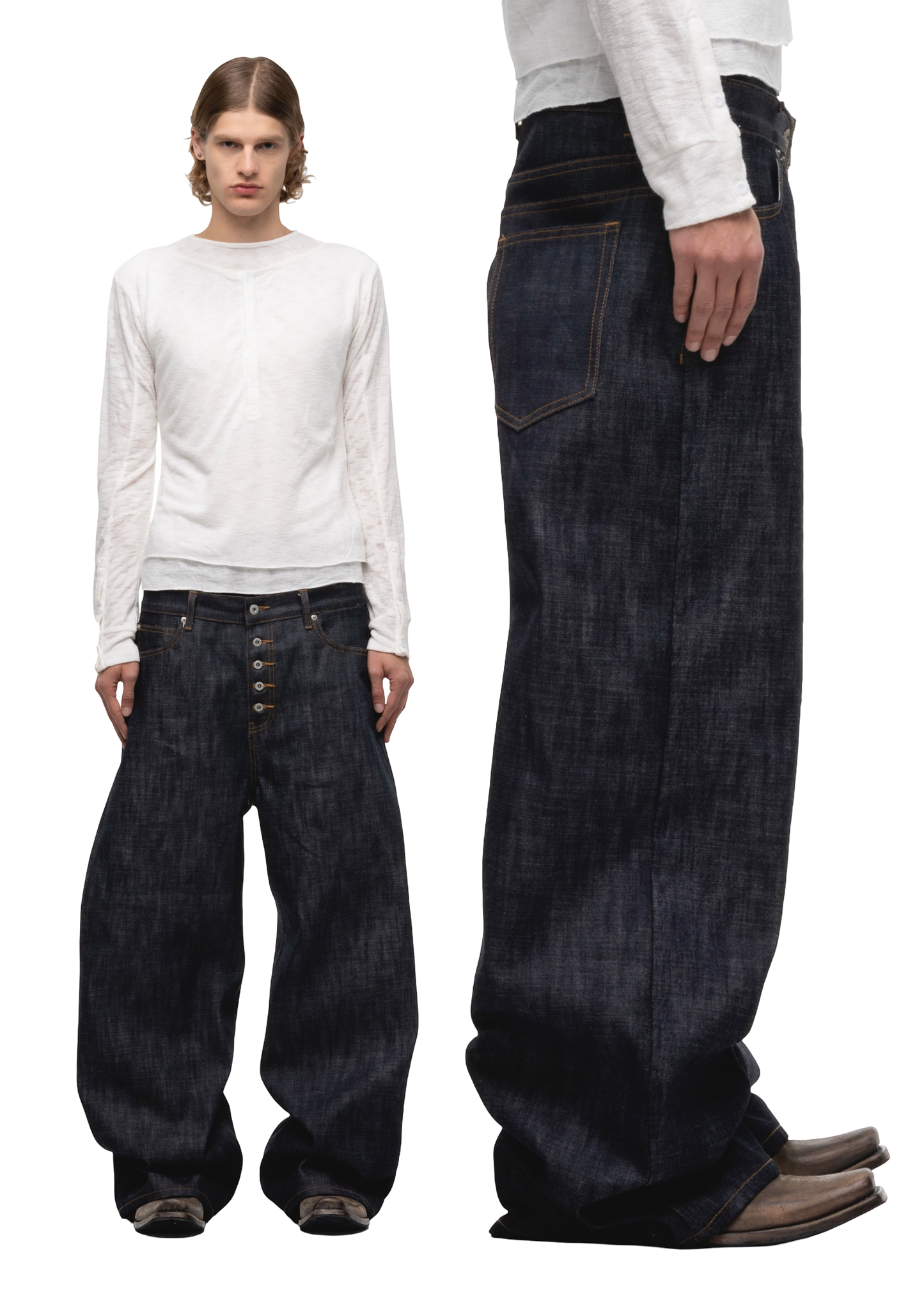 NO/FAITH STUDIOS raw denim japanese loose fit navy jeans