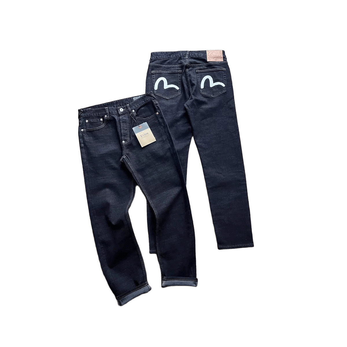 Evisu jeans featuring the classic brushstroke seagull