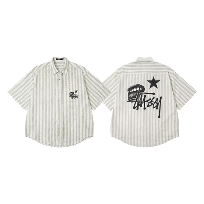 Stüssy Men's Striped Short-sleeve Button-down shirt