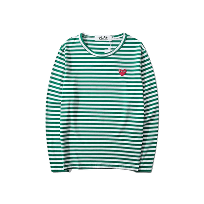 Comme des Garçons Play Long Sleeve Heart Logo Stripe T-Shirt