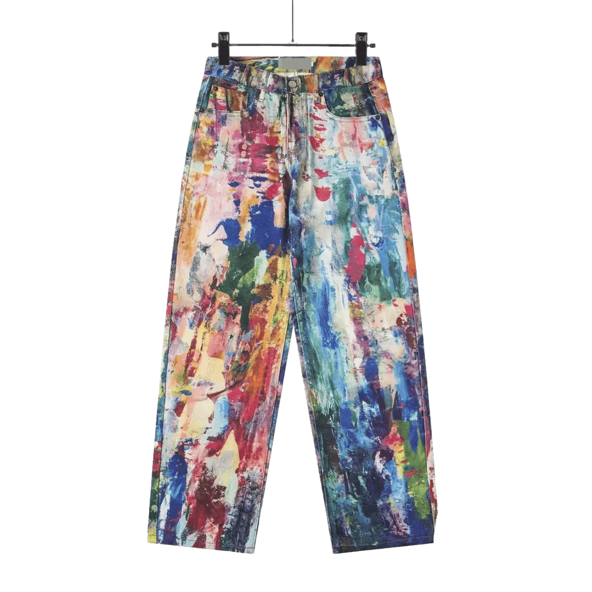Acne Studios 1981F baggy fit jeans in a multicolor painted effect.