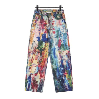Acne Studios 1981F baggy fit jeans in a multicolor painted effect.