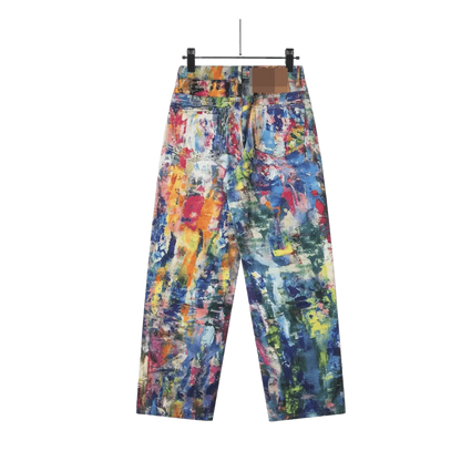 Acne Studios 1981F baggy fit jeans in a multicolor painted effect.