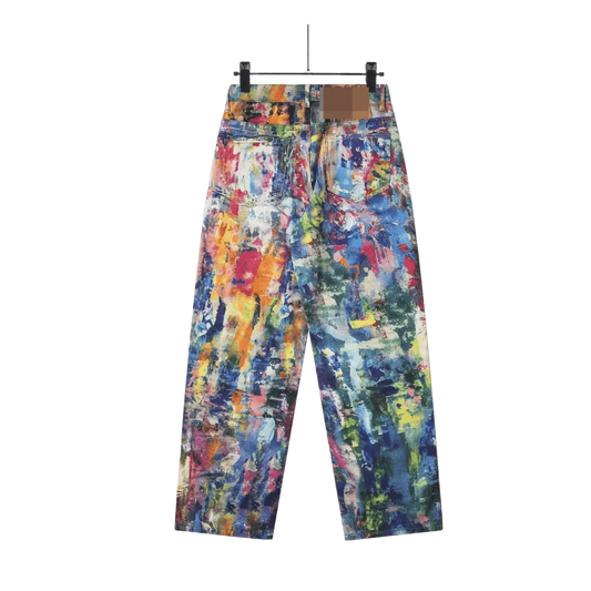 Acne Studios 1981F baggy fit jeans in a multicolor painted effect.