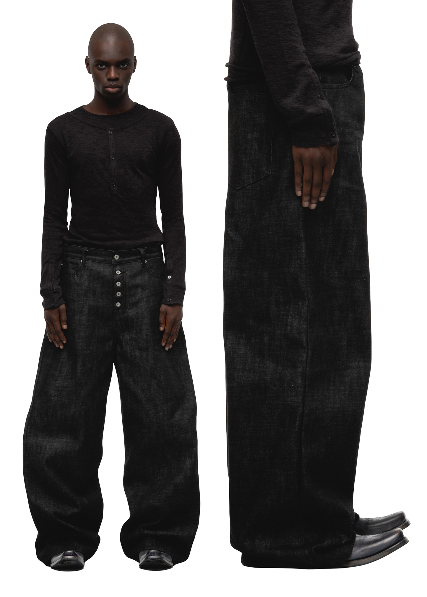 NO/FAITH STUDIOS raw denim japanese loose fit black jeans
