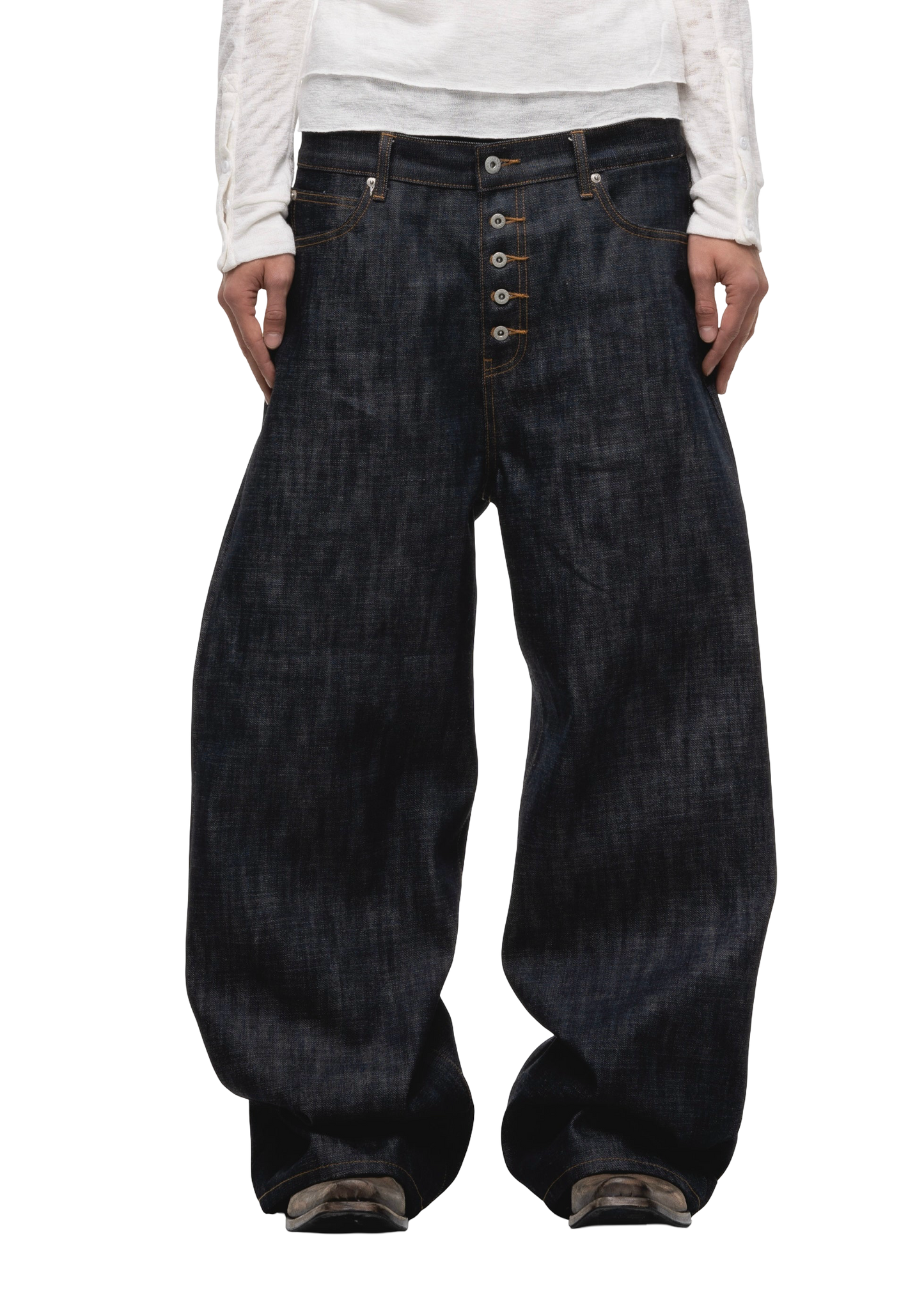 NO/FAITH STUDIOS raw denim japanese loose fit navy jeans