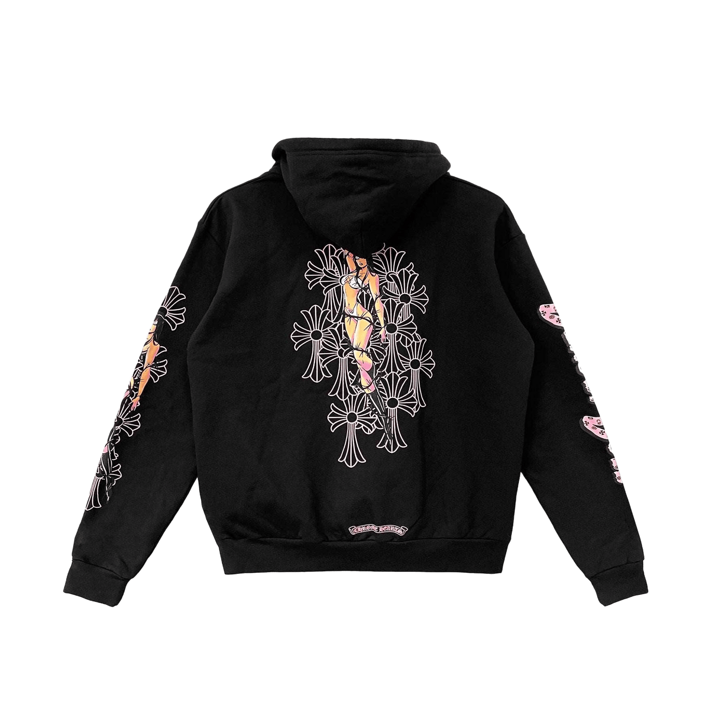 Chrome Hearts x Deadly Doll Pink Cross Scroll Logo Zip Up Hoodie