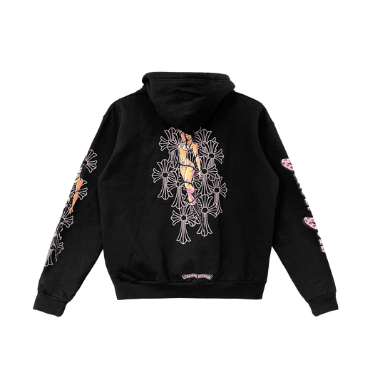 Chrome Hearts x Deadly Doll Pink Cross Scroll Logo Zip Up Hoodie