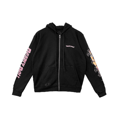 Chrome Hearts x Deadly Doll Pink Cross Scroll Logo Zip Up Hoodie