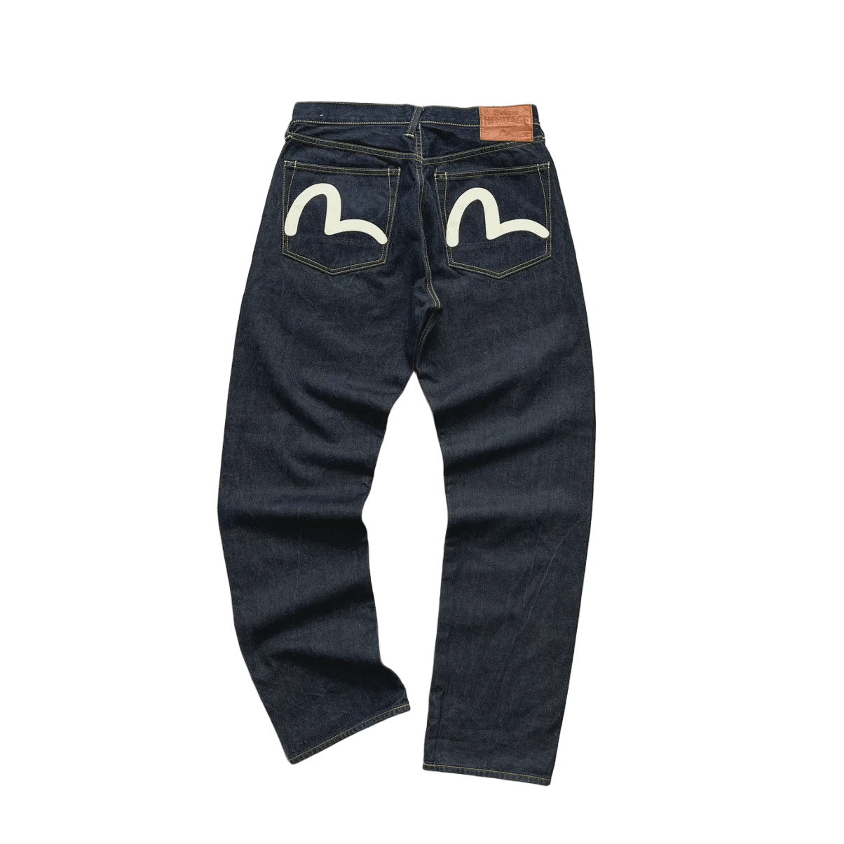 Evisu jeans featuring the classic brushstroke seagull