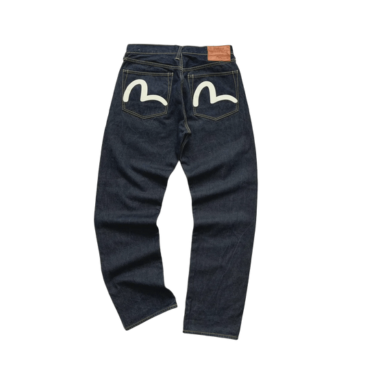 Evisu jeans featuring the classic brushstroke seagull