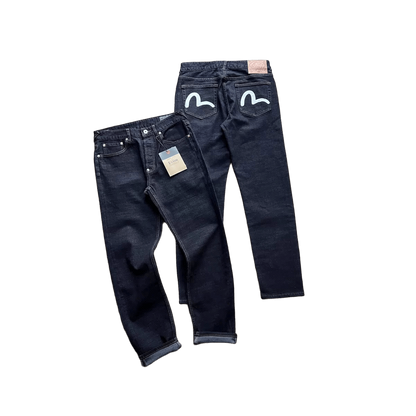 Evisu jeans featuring the classic brushstroke seagull