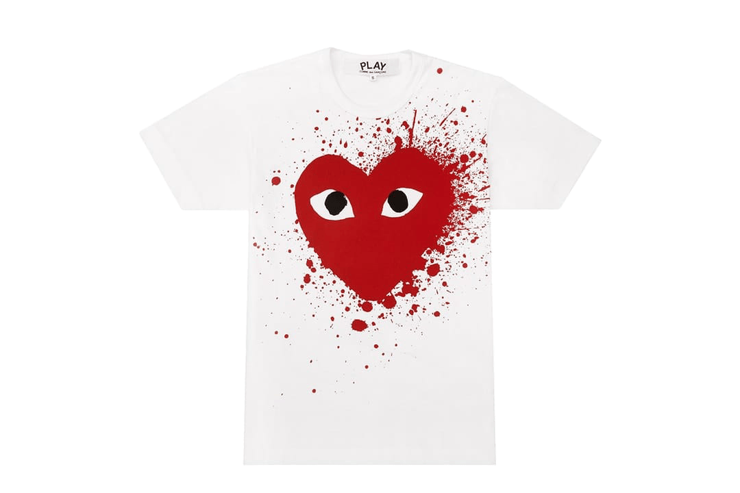 Comme des Garçons Play t-shirt featuring a heart splatter graphic