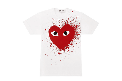 Comme des Garçons Play t-shirt featuring a heart splatter graphic