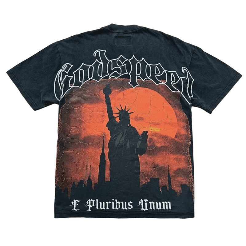 GodSpeed Statue Of Liberty at sunset T-shirt