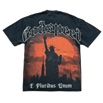 GodSpeed Statue Of Liberty at sunset T-shirt