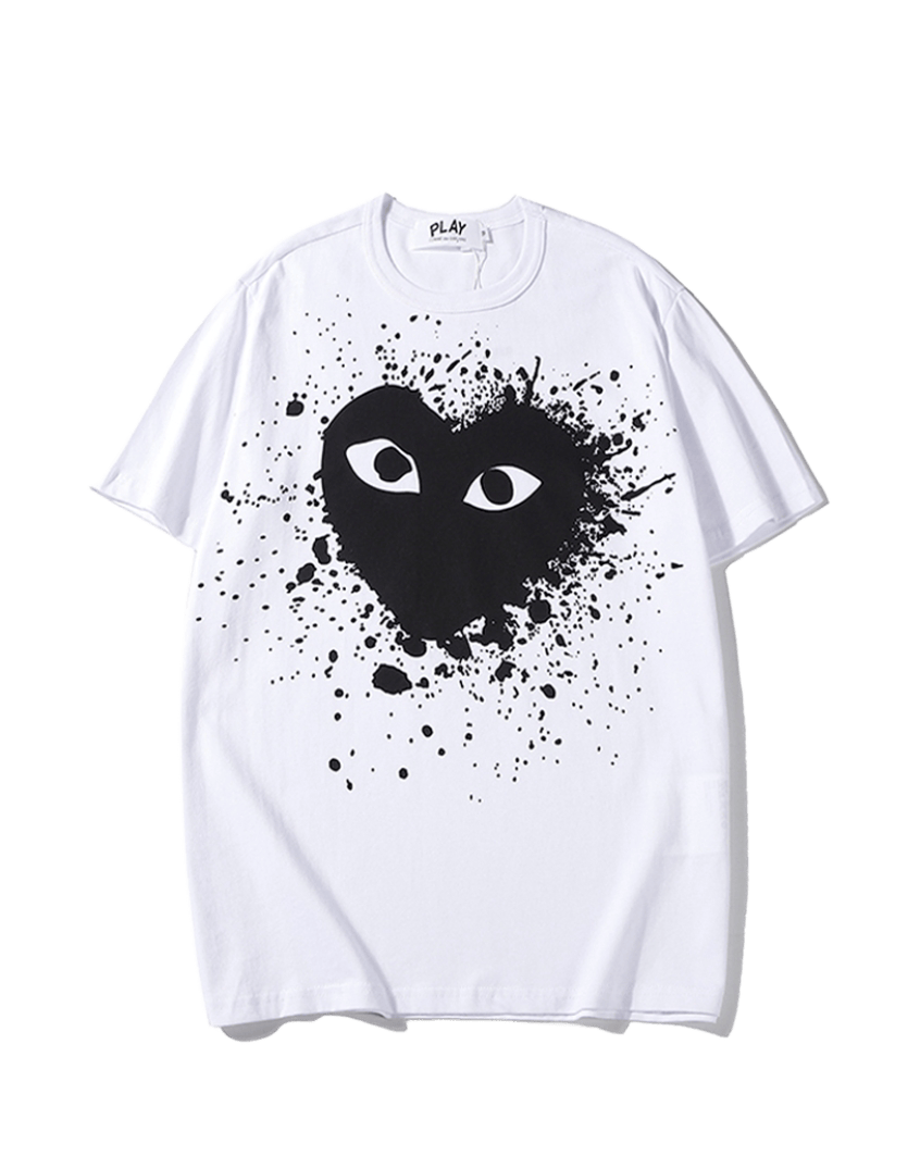 Comme des Garçons Play t-shirt featuring a heart splatter graphic