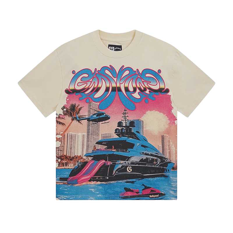 Godspeed Sunset Beach Yacht print t-shirt