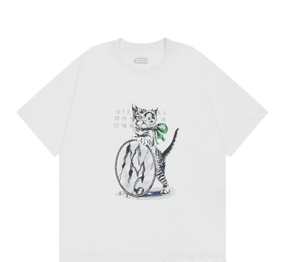 Maison Margiela jersey featuring a graphic print of a cat with a glittered