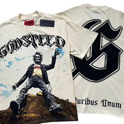 Godspeedpunk rocker skeleton design t-shirt