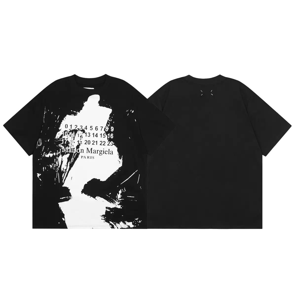 Maison Margiela black T-shirt featuring a distinctive ink splatter