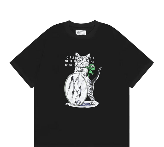 Maison Margiela jersey featuring a graphic print of a cat with a glittered
