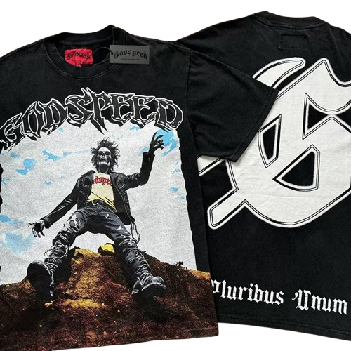 Godspeedpunk rocker skeleton design t-shirt