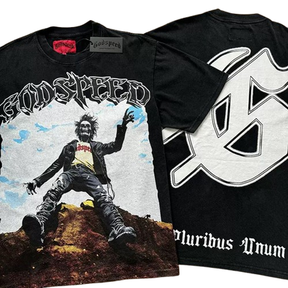 Godspeedpunk rocker skeleton design t-shirt
