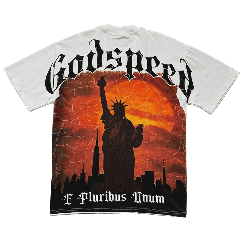 GodSpeed Statue Of Liberty at sunset T-shirt