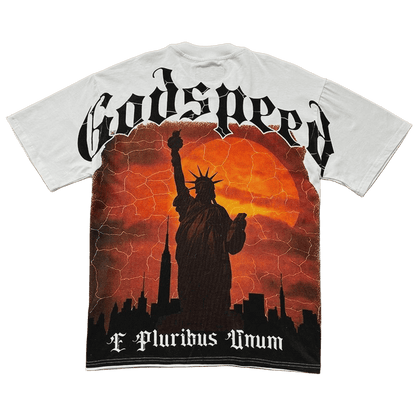 GodSpeed Statue Of Liberty at sunset T-shirt
